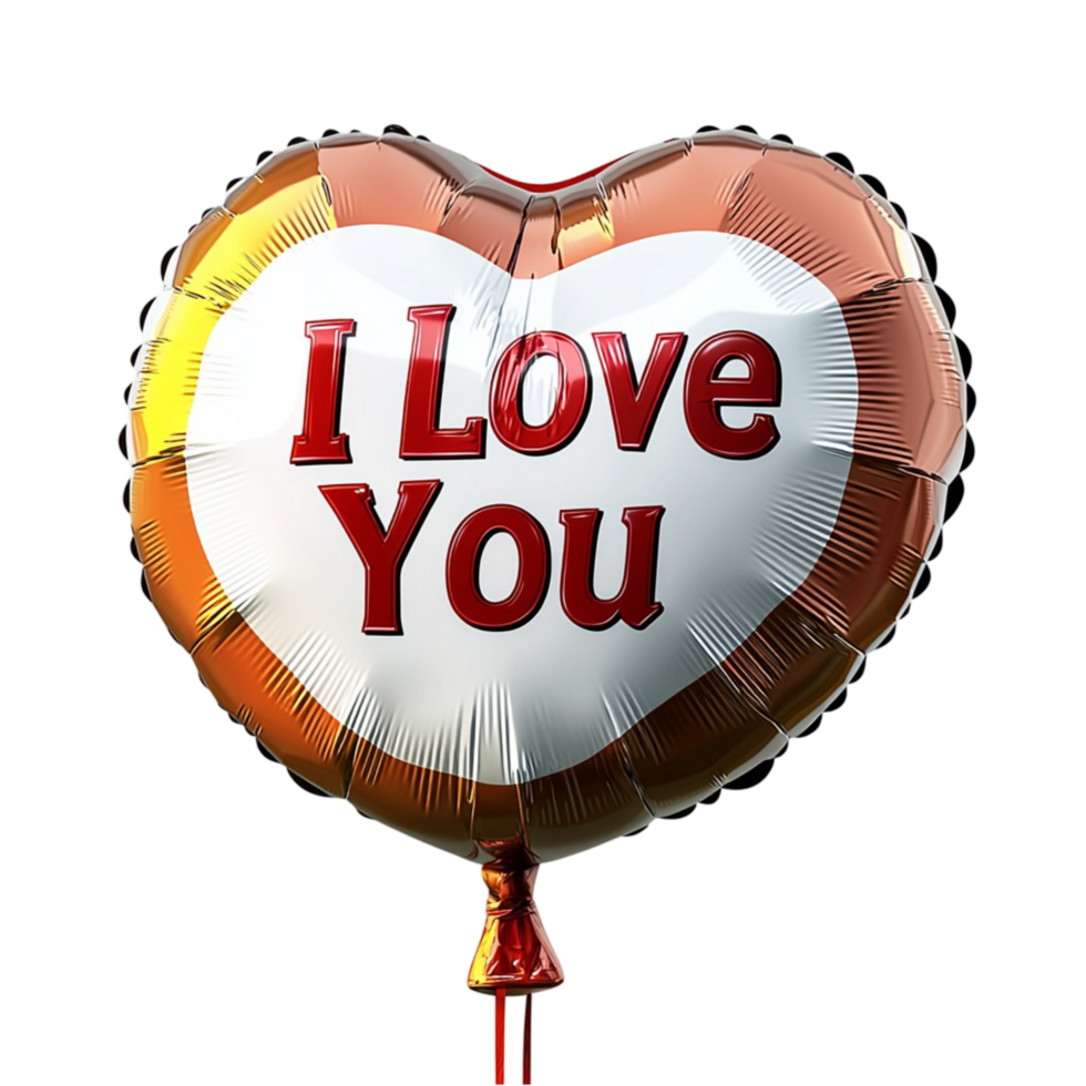 Floating heart balloon I love you written in bold letters png