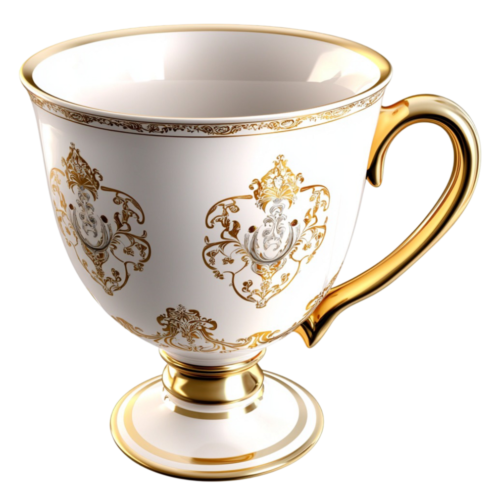 Beautiful porcelain teacup golden floral details elegant curved hle png