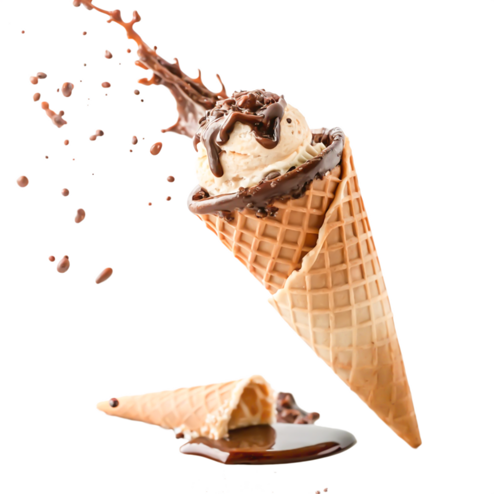 Delicious Vanilla Ice Cream Cone with Chocolate png