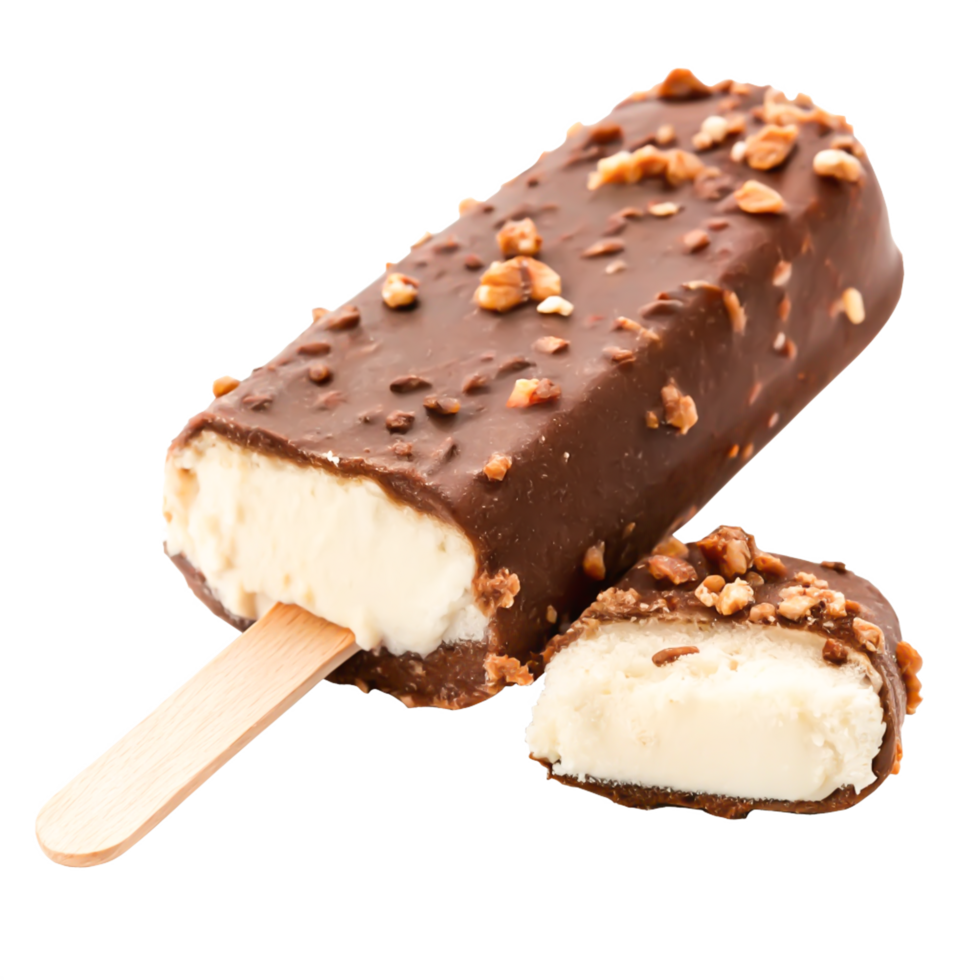 Delicious Chocolate Covered Ice Cream Bar with Nuts on png