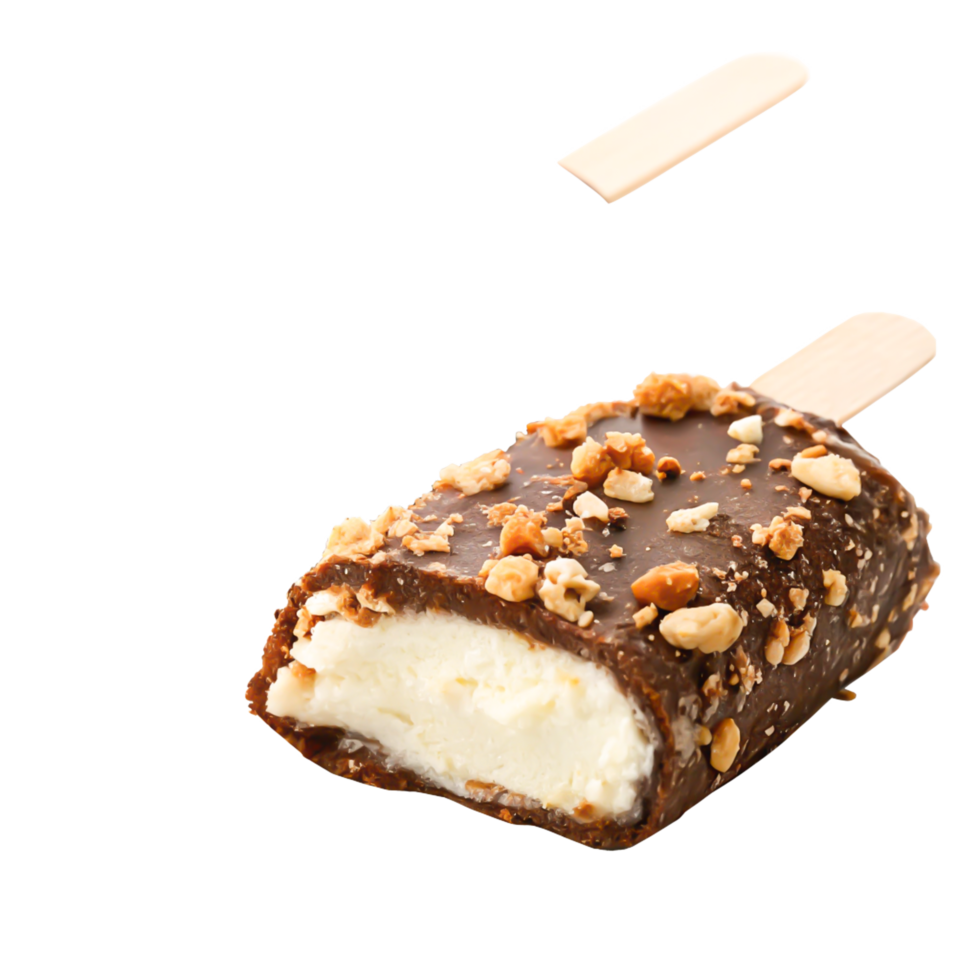 Delicious Chocolate Ice Cream Bar with Nuts, Isolated on png
