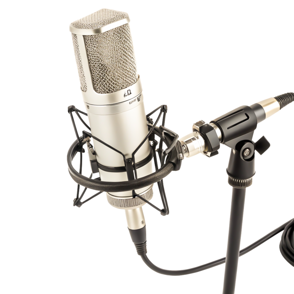 Professional Condenser Microphone on Studio Mic Stand High-Quality Recording Equipment png
