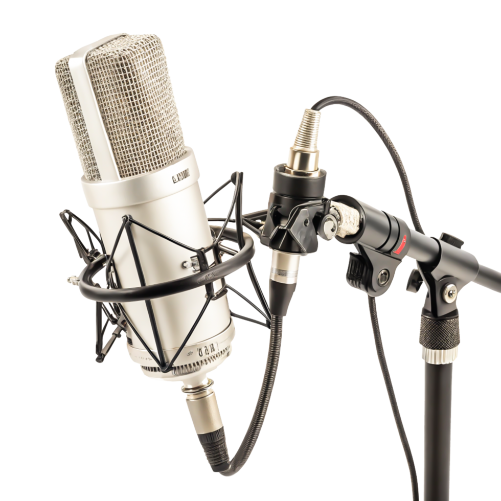 Professional Condenser Microphone on Studio Mic Stand, Recording Equipment png