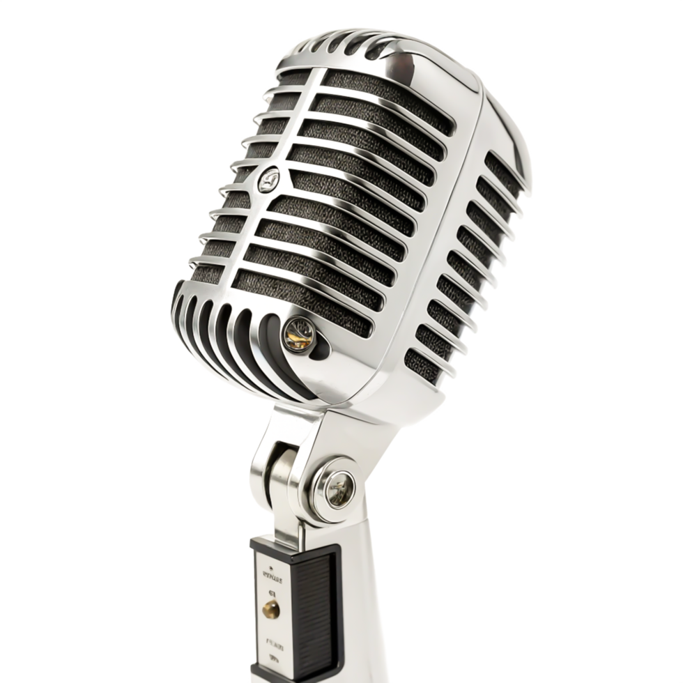 Classic Retro Microphone Vintage Silver Metal Design, Studio Recording Equipment png