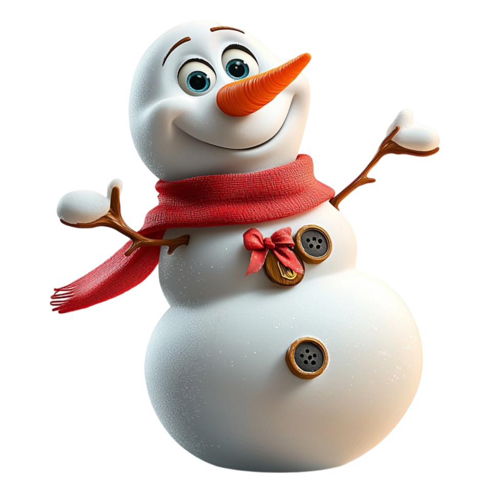 Playful snowman red scarf carrot nose happily waving hs png
