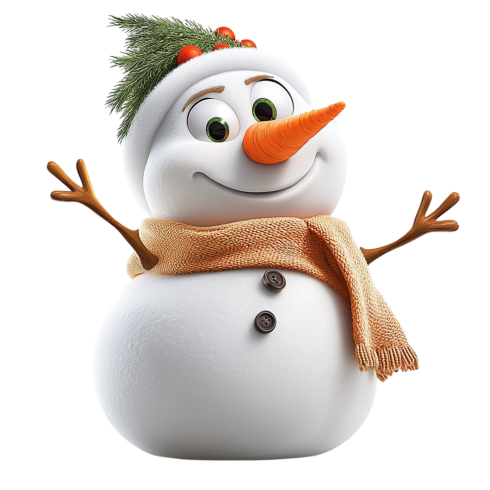 Frosty happy snowman brown buttons bright cheerful orange carrot nose png