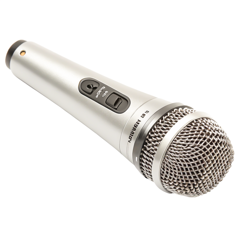 Professional Silver Dynamic Microphone 3D Render Isolated on White Background png