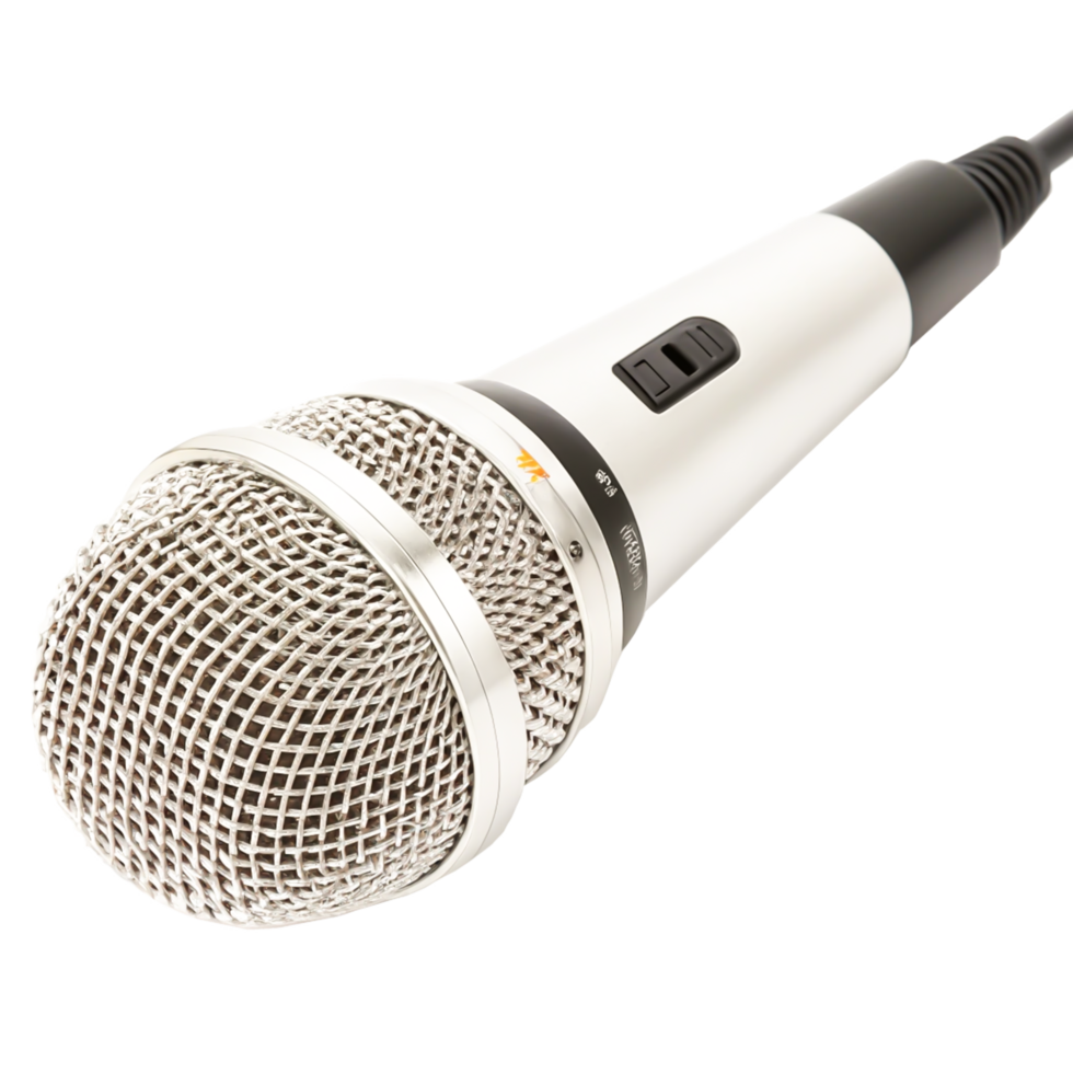 Professional Silver Microphone Isolated on White Background for Music, Podcast, and Broadcasting png