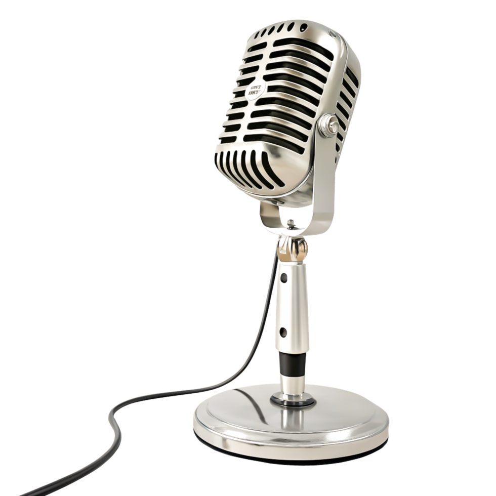 Retro Microphone Design Vintage Metal Desk Mic, Studio Recording Equipment png