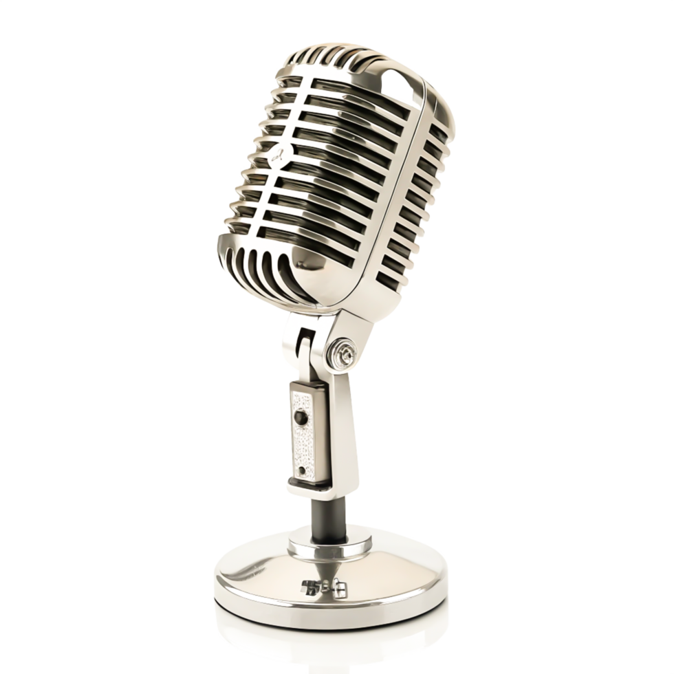 Retro Microphone, Vintage Style Metal Mic, Studio Recording Equipment, Isolated on White Background png