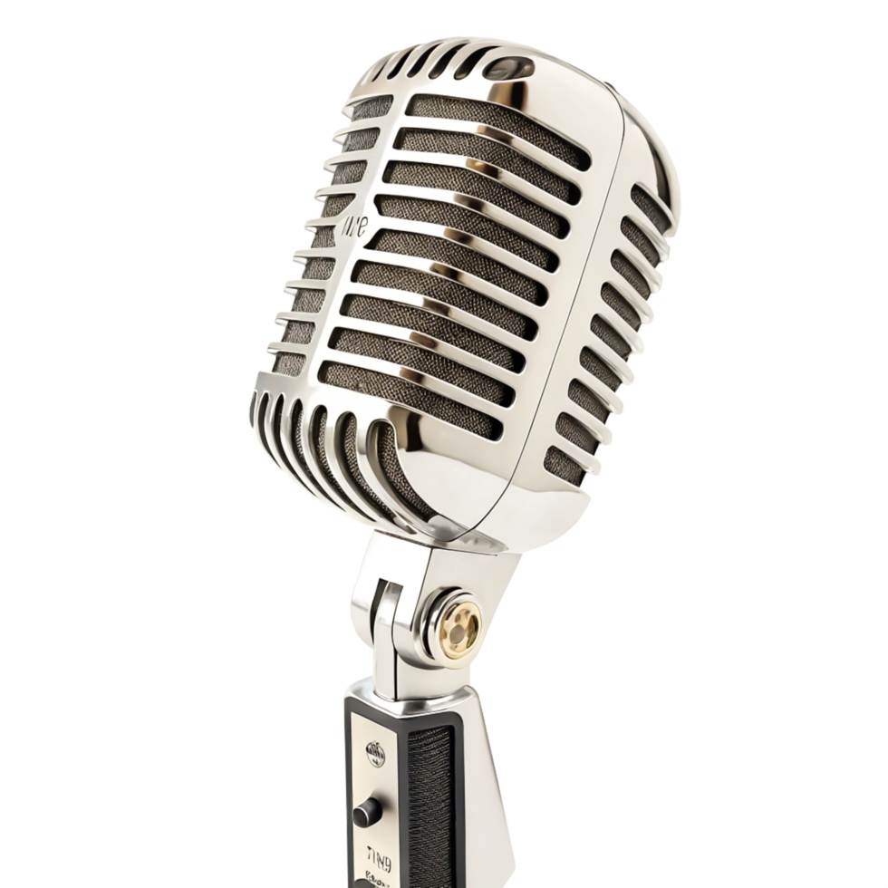 Retro Microphone Vintage Studio Recording Equipment, Chrome Metal Design png