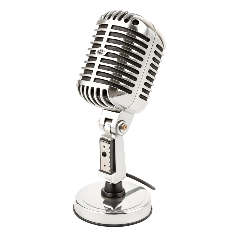 Retro Silver Microphone Studio Recording Podcast Broadcast Vintage Design png