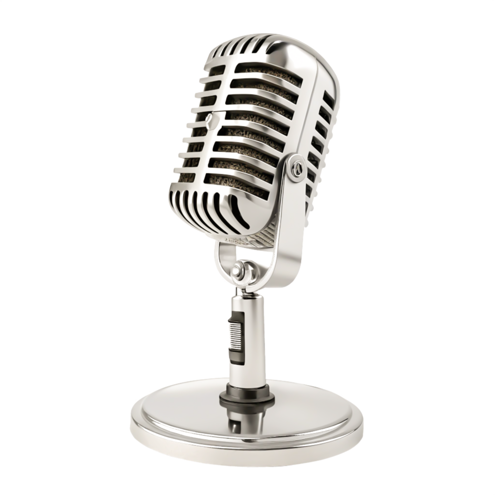 Vintage Chrome Microphone Retro Audio Equipment, Studio Recording, Broadcast png