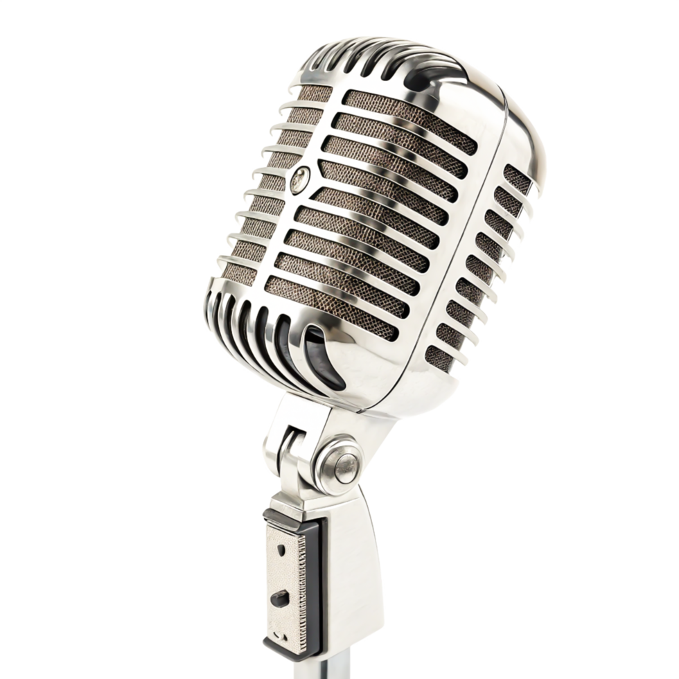 Vintage Chrome Microphone Isolated on White Background Studio Recording Equipment png