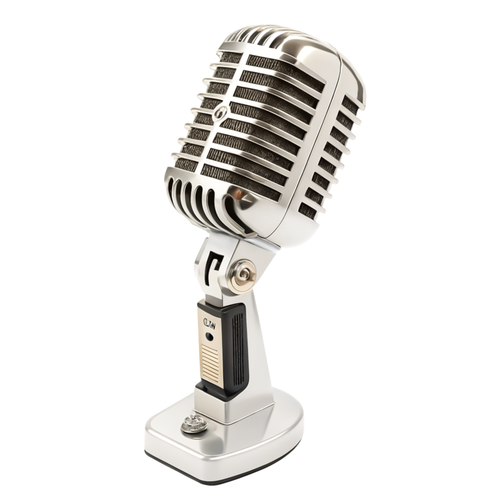 Vintage Retro Microphone 3D Render Classic Metal Design Isolated on White Background png