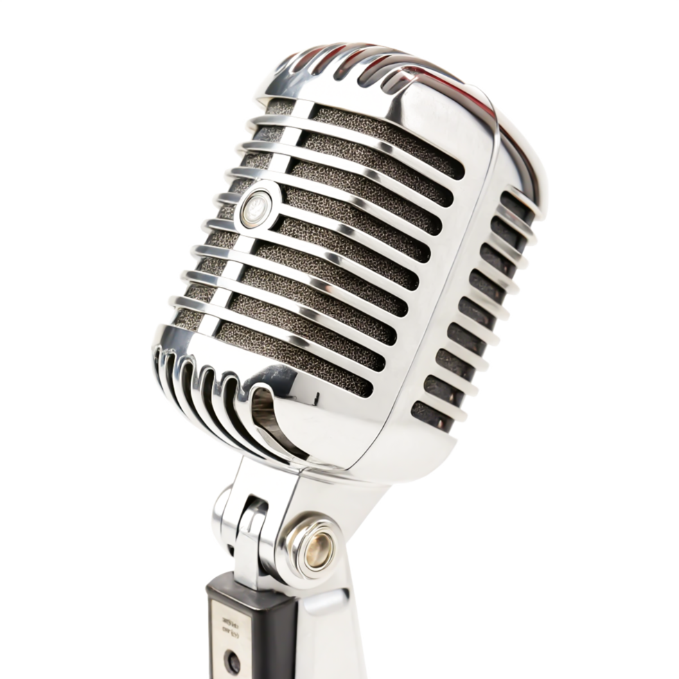 Vintage Retro Microphone Studio Recording Equipment Broadcast Metal Chrome Shiny png