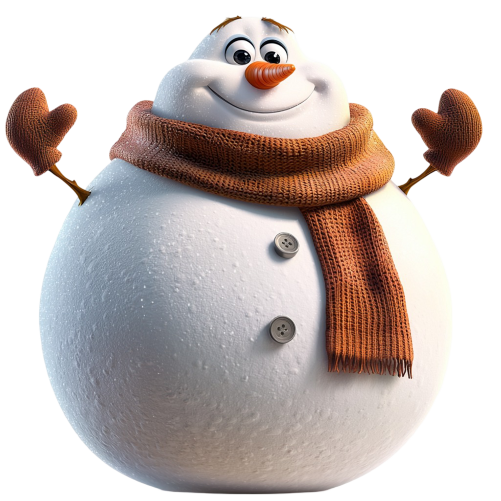 Cheerful snowman warm brown scarf happy smiling round face png