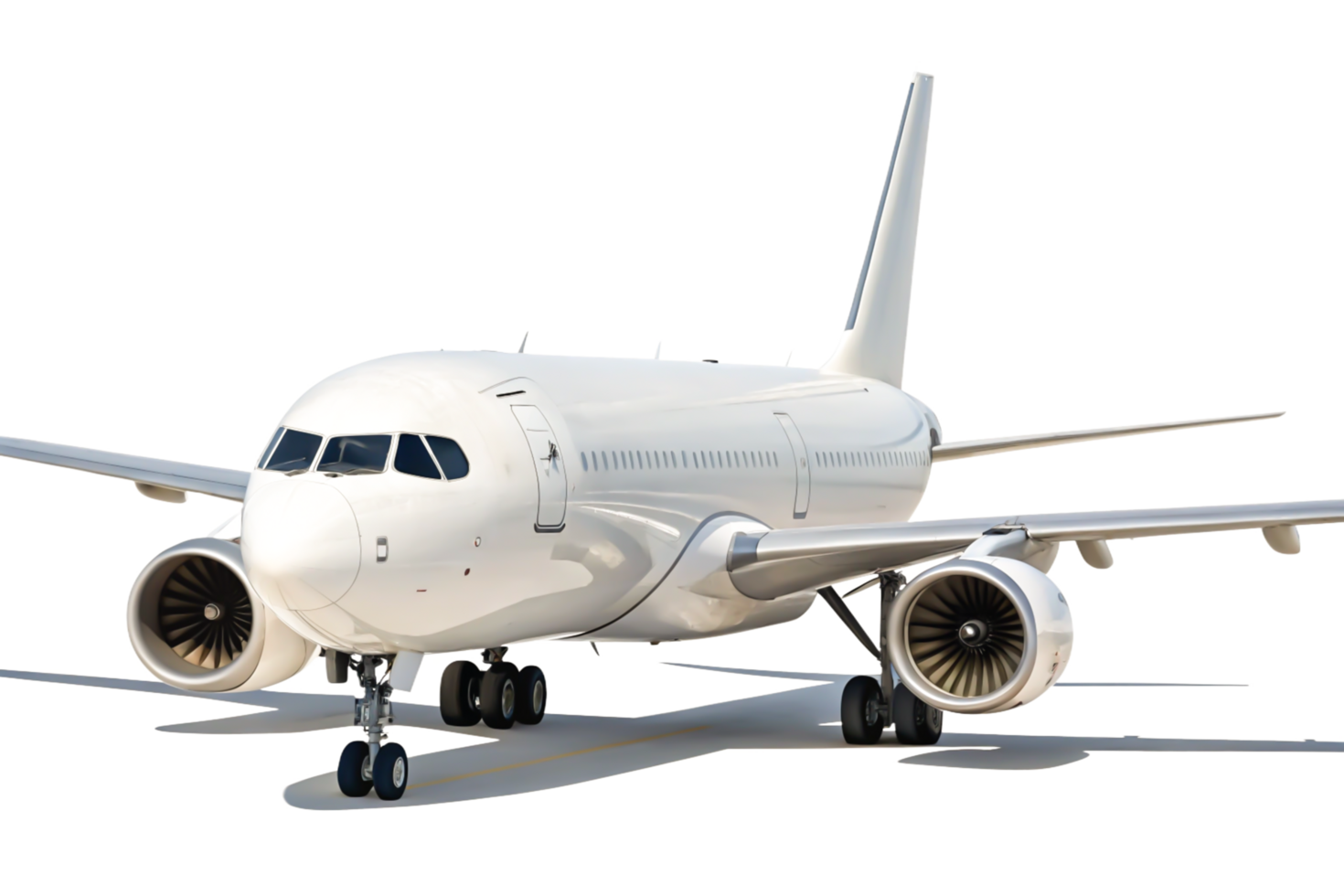 Modern White Airplane on Runway Front View, Commercial Jet Aircraft png