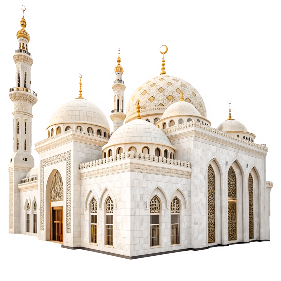 Stunning White Marble Mosque Architecture Islamic Dome, Minarets, and Intricate Details png