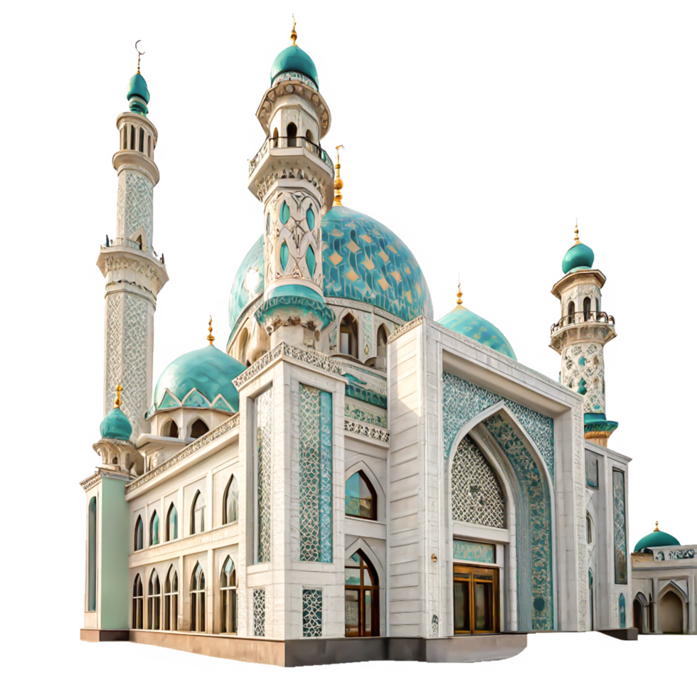 Stunning Teal White Mosque Architecture Isolated 3D Render for Design png