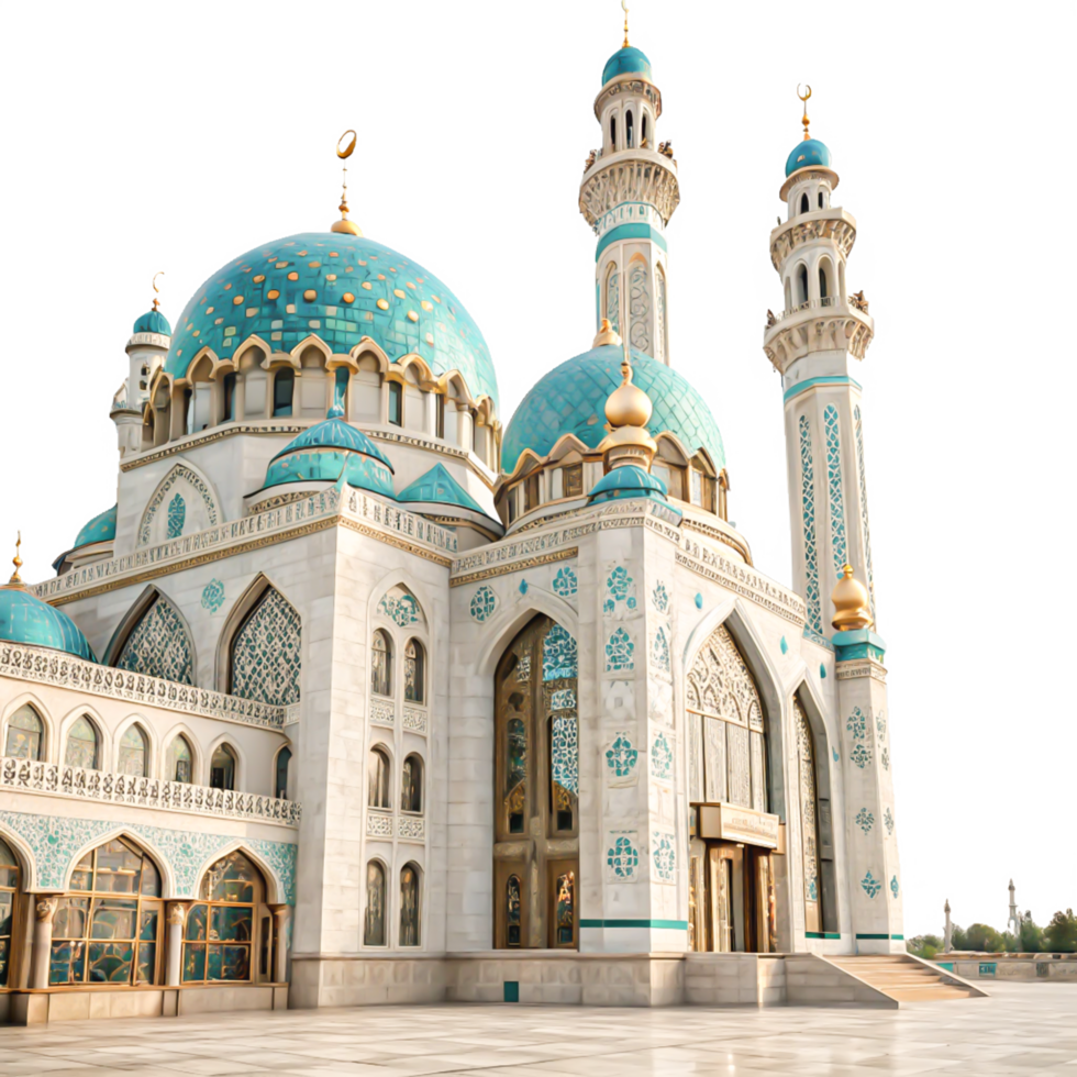 Stunning Teal White Mosque Architecture Detailed Exterior View png