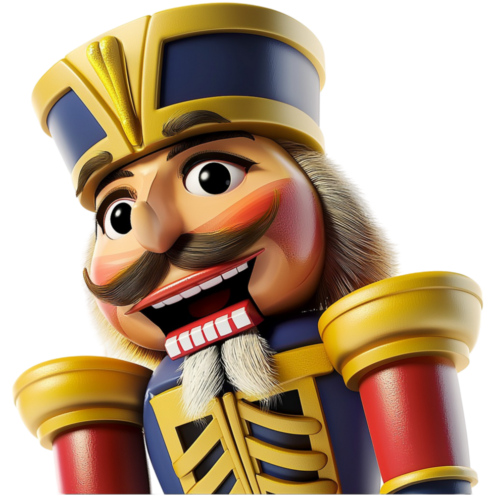 Classic wooden nutcracker soldier ed face golden uniform details png