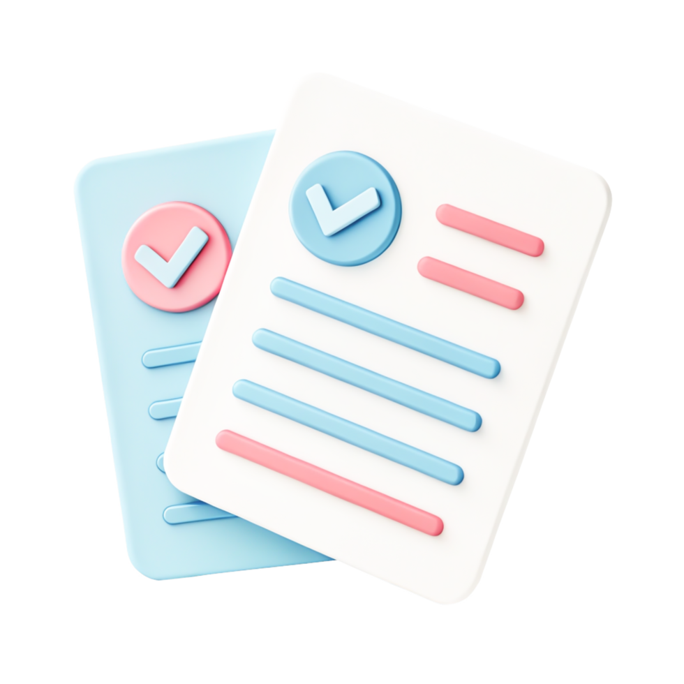 3D Pastel Checklist Icons Approved Documents, Task Completion, Forms png