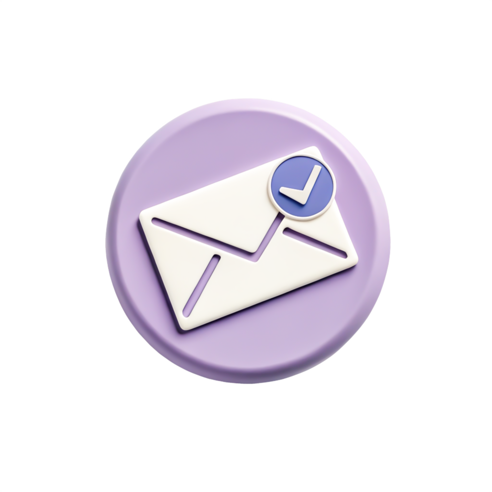 3D Render of Purple Email Icon with Checkmark Modern UI Design Element png