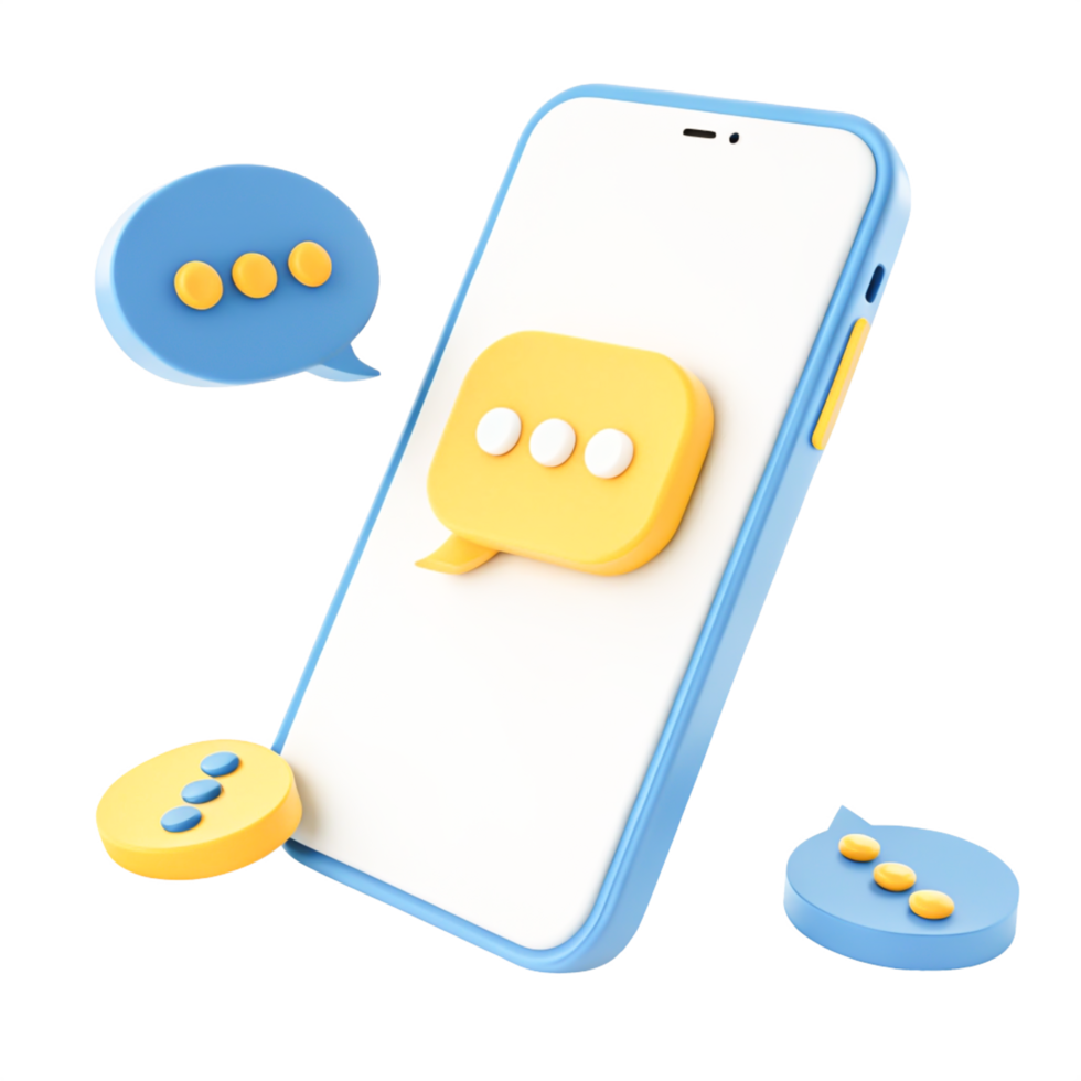 3D Render of Smartphone with Colorful Chat Bubbles for Messaging App png