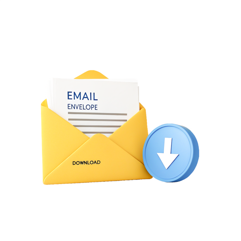 3D Render of Email Envelope with Download Arrow Digital Communication Concept png
