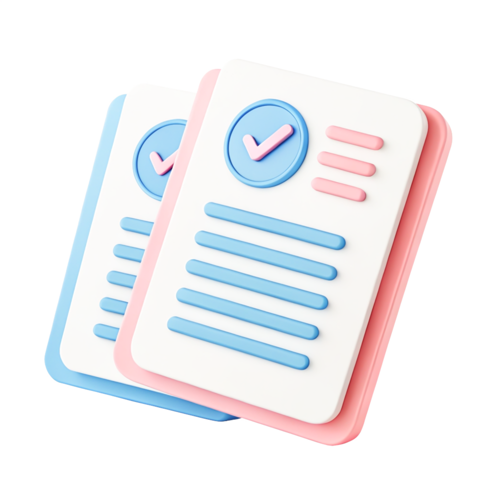 3D Pastel Blue Pink Checklist Documents, Completed Task Icons, App UI png