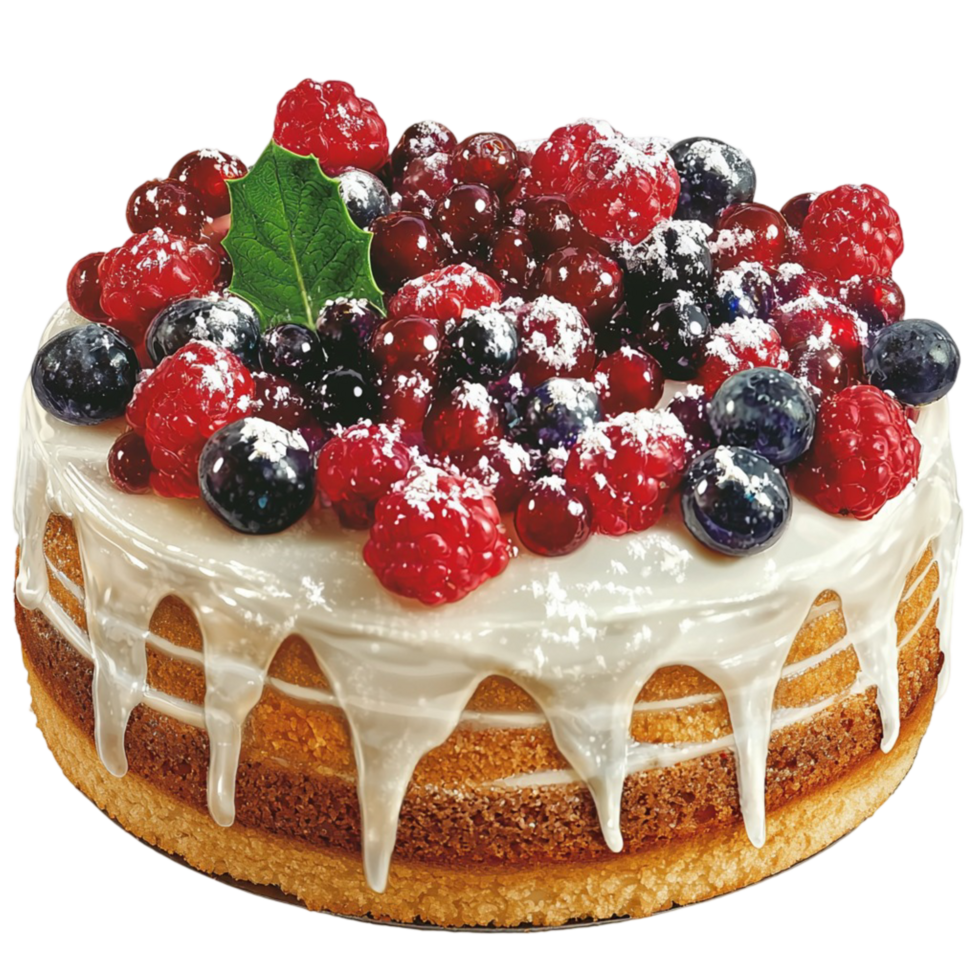 Delicious berry cake fresh fruit topping creamy white icing png