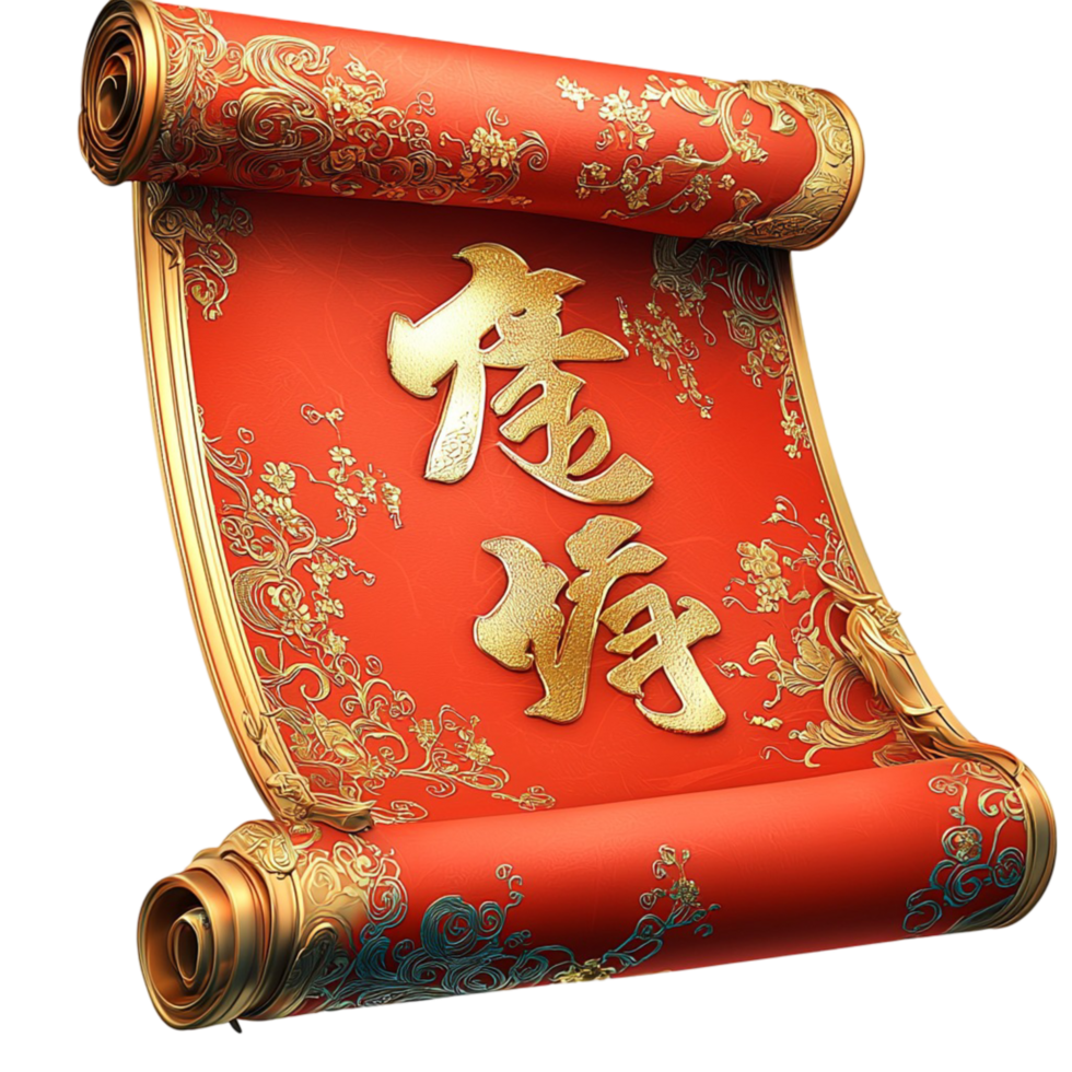 Elegant Chinese scroll golden calligraphy intricate decorativeistic design png