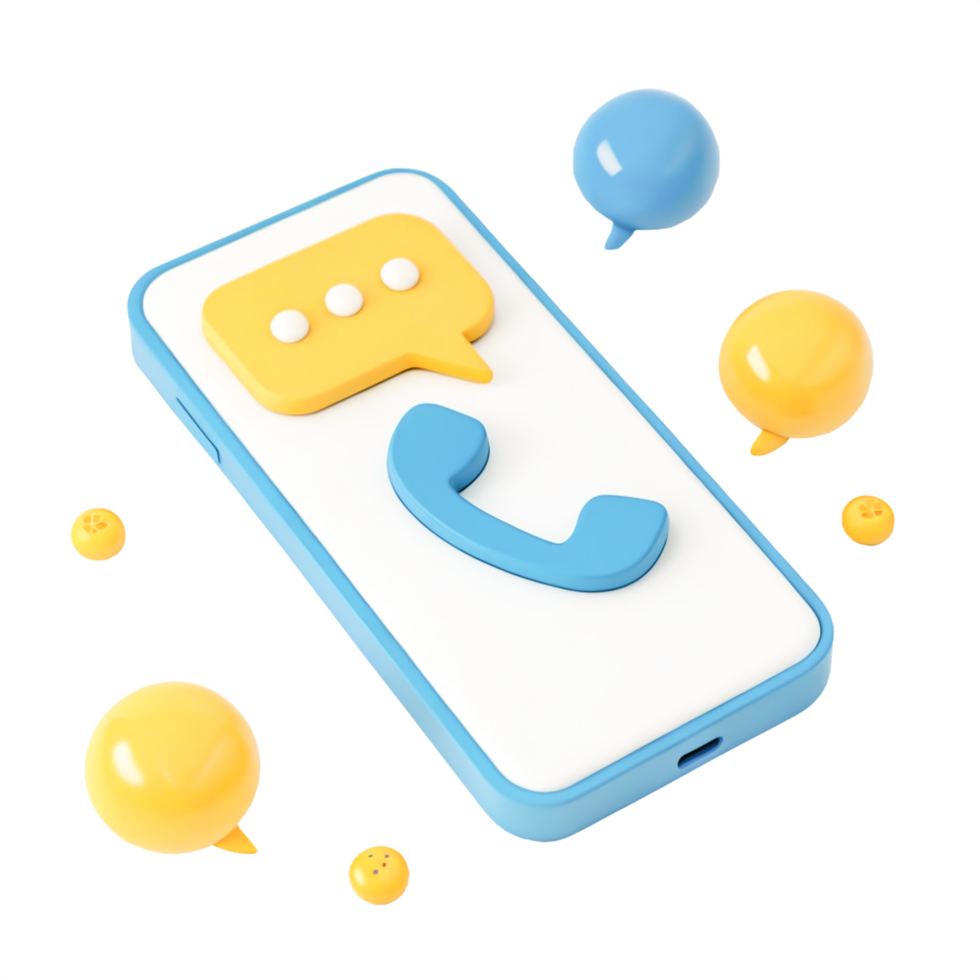 3D Render of Smartphone with Message and Phone Icons, Communication Concept png