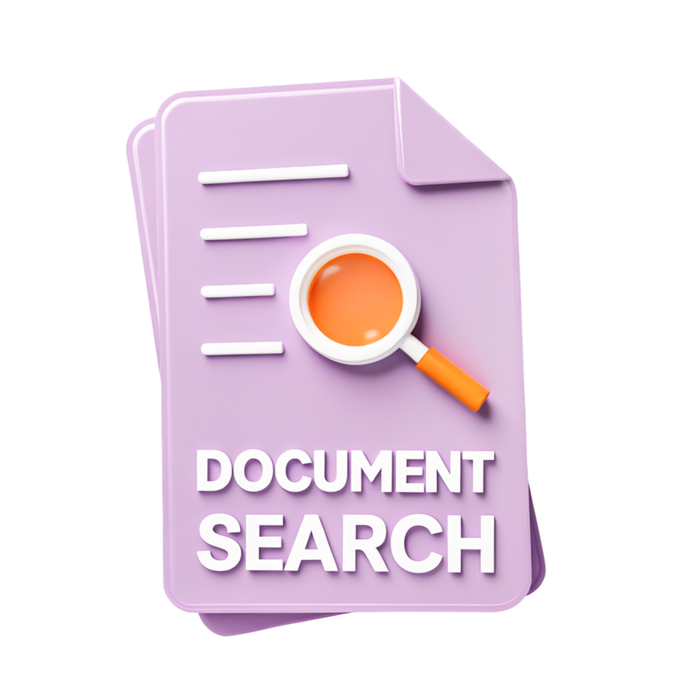 3D Render of Document Search Icon Lavender Paper with Magnifying Glass png