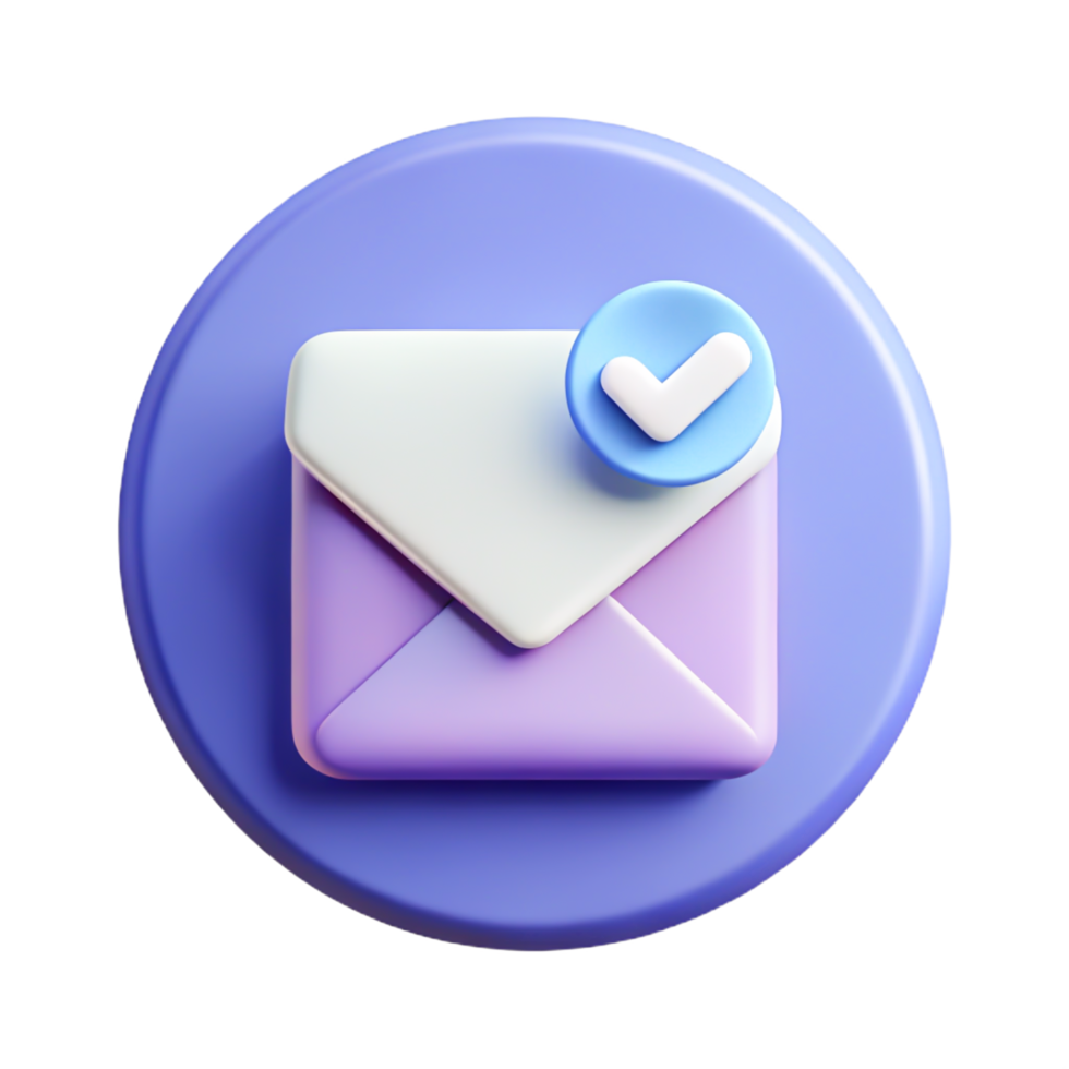 3D Render of a Purple Envelope with Check Mark Icon Email Confirmation Design png