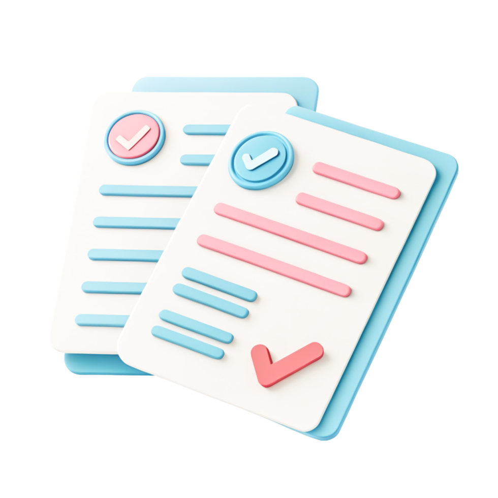 3D Render of Checklist Documents Pastel Blue and Pink To-Do List App Icon png