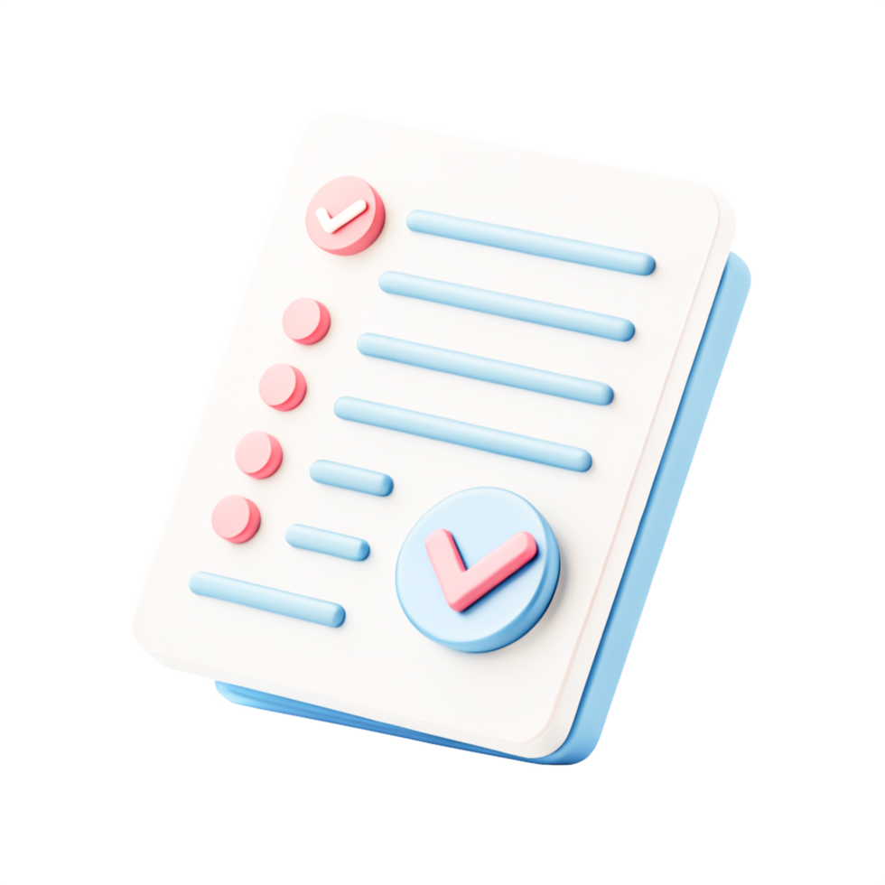 3D Render of Checklist Icon Task Management, To-Do List App UI Element png
