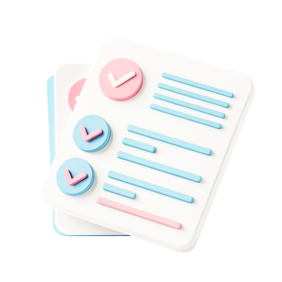 3D Render of Checklist App Icon Pastel Pink and Blue To-Do List png