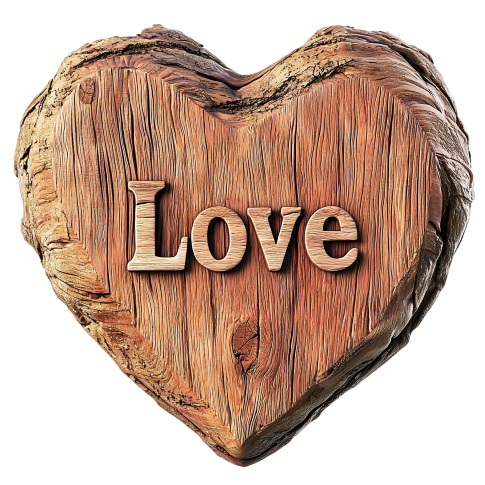 Wooden heart engraved love message rustic natural warm texture png