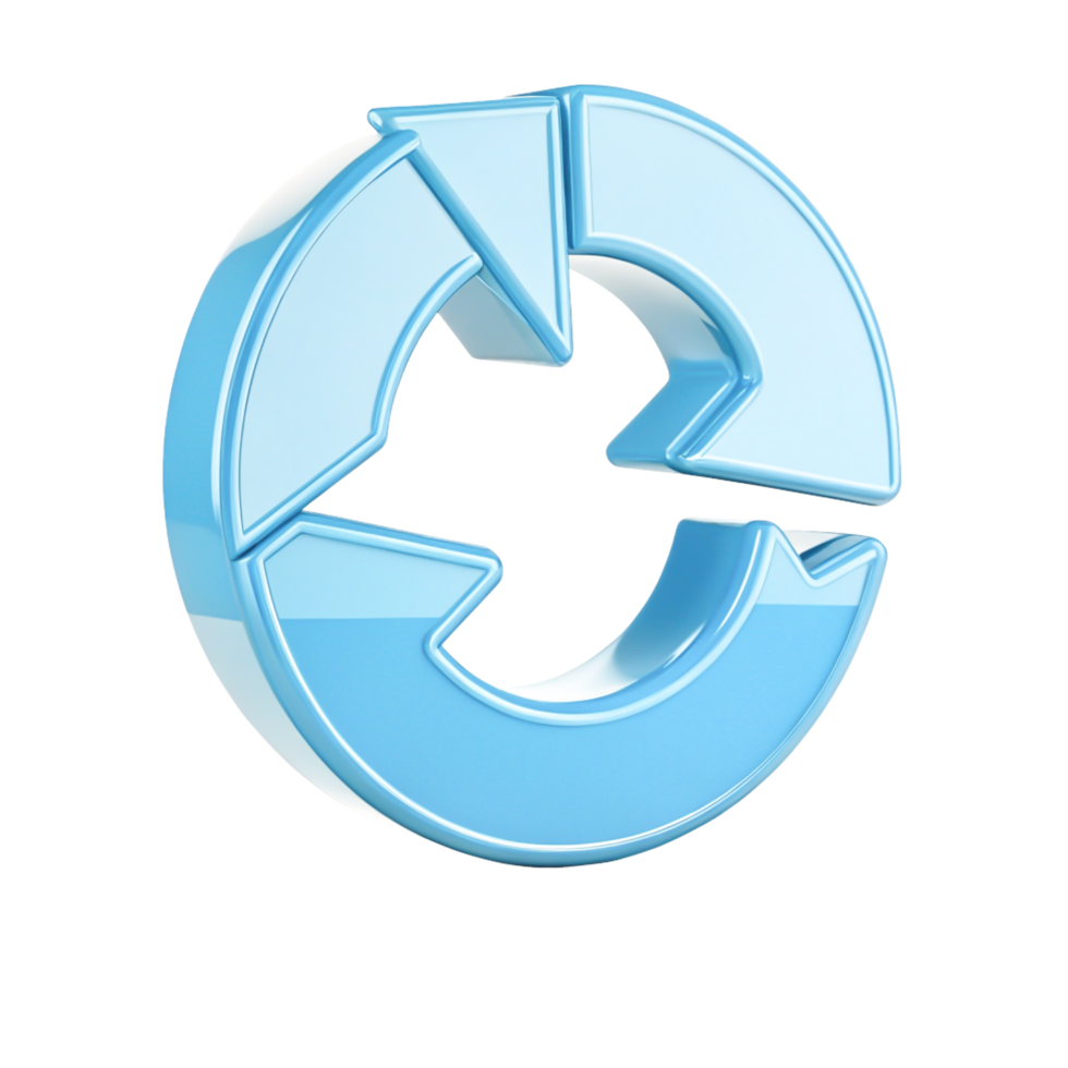 3D Circular Arrows, Rotating Cycle, Process Diagram, Blue Glossy Icon, Workflow png