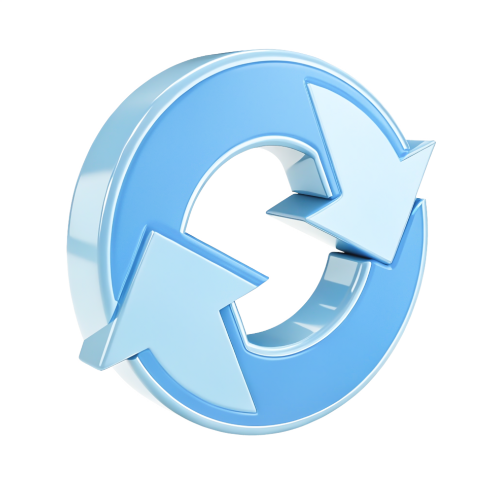 3D Circular Arrows Refresh, Reload, Repeat Icon, Blue Glossy Design png