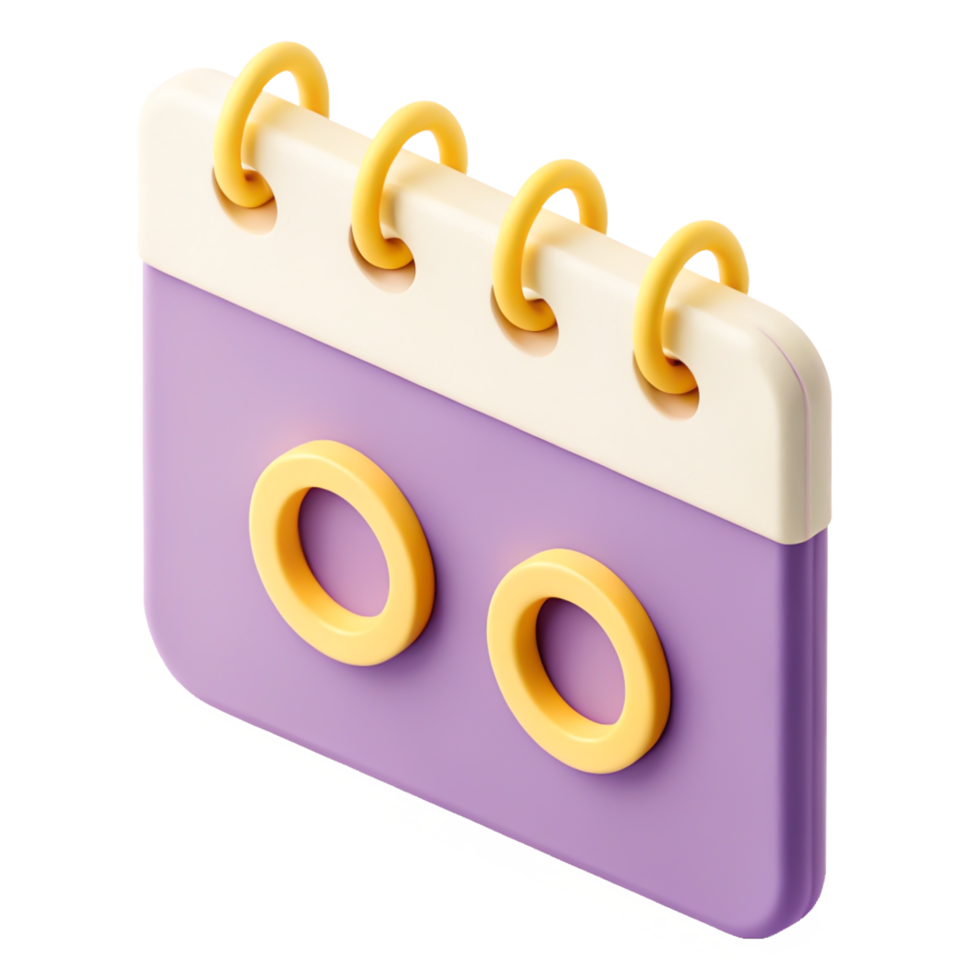 Cute 3D Purple Calendar Icon with Yellow Rings App UI Design Element png