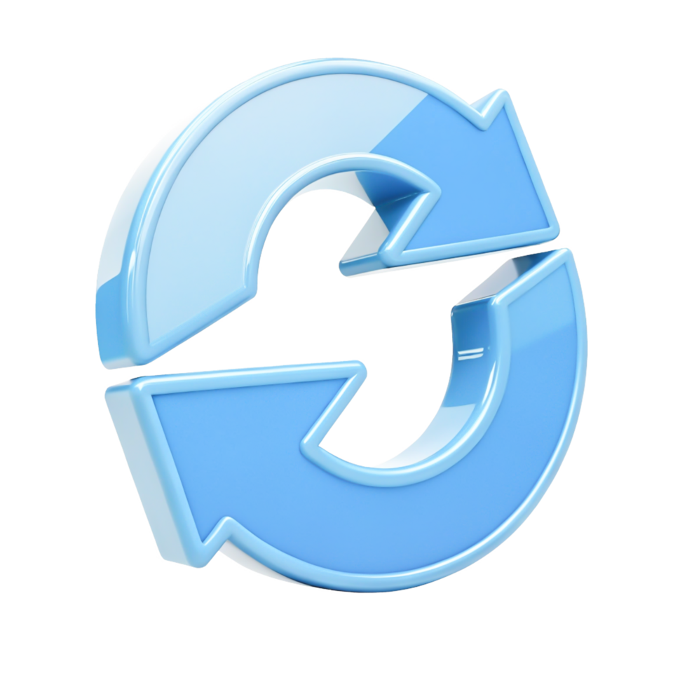 3D Render Blue Circular Arrows Refresh, Reload, Repeat Icon png