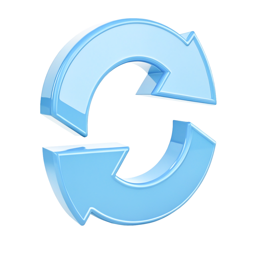 3D Shiny Blue Circular Arrows Refresh, Reload, png