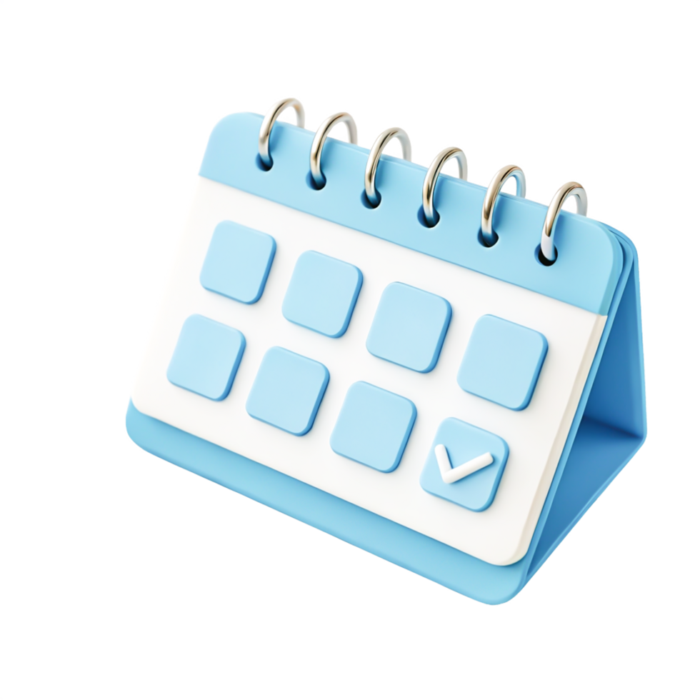 3D Render of a Blue Desk Calendar with Check Mark - Appointment Reminder png