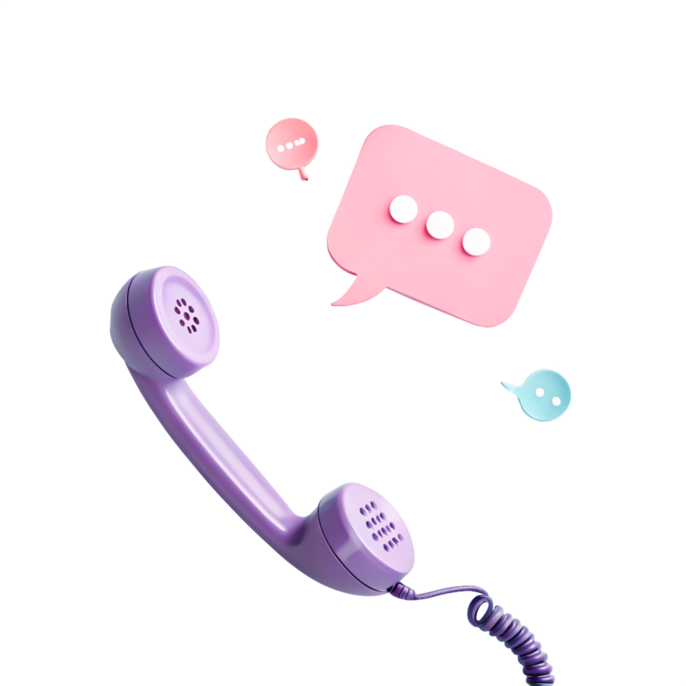 Lavender Retro Phone with Pink and Blue Speech Bubbles, Communication Concept png