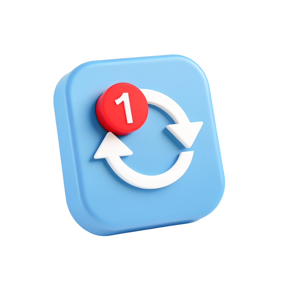 3d azul quadrado refrescar botão ícone com 1 notificação, aplicativo ui Projeto elemento png