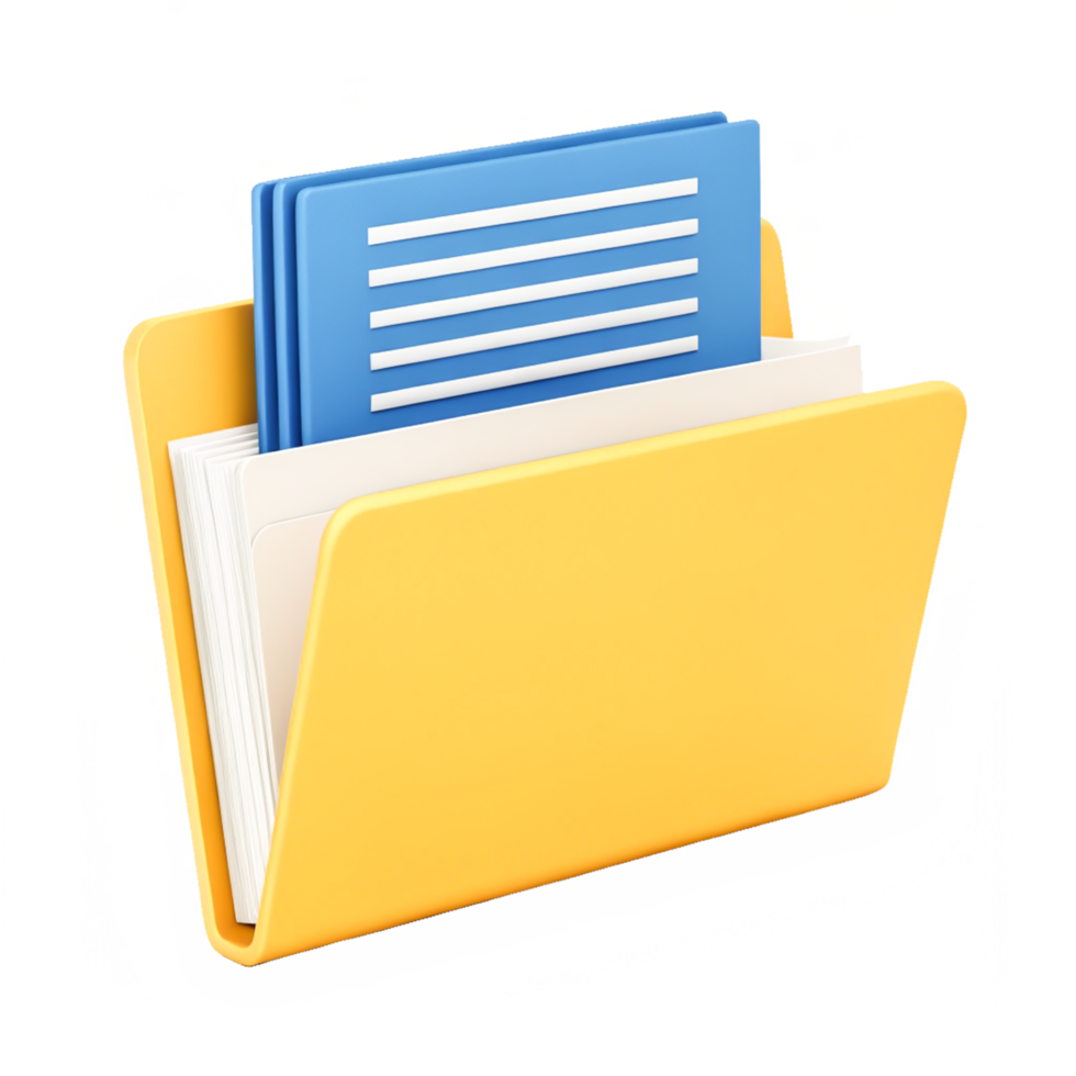3D Render of Yellow File Folder with Blue Documents, Data Storage Icon ...