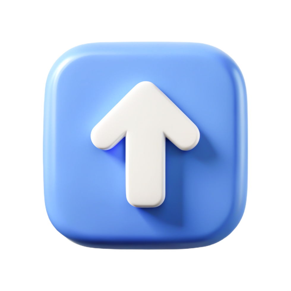 3D Render of a Blue Square Button with a White Up Arrow Icon png